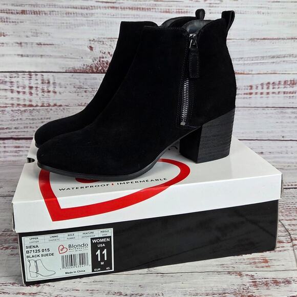 Blondo Shoes - Blondo Womens Siena Black Suede Leather Boots 11 Waterproof Zip Block Heel Lux
